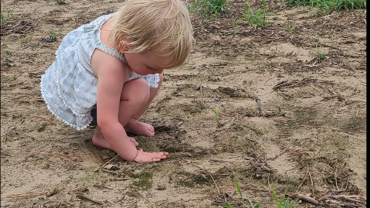 A child exploring soil and textures outdoors