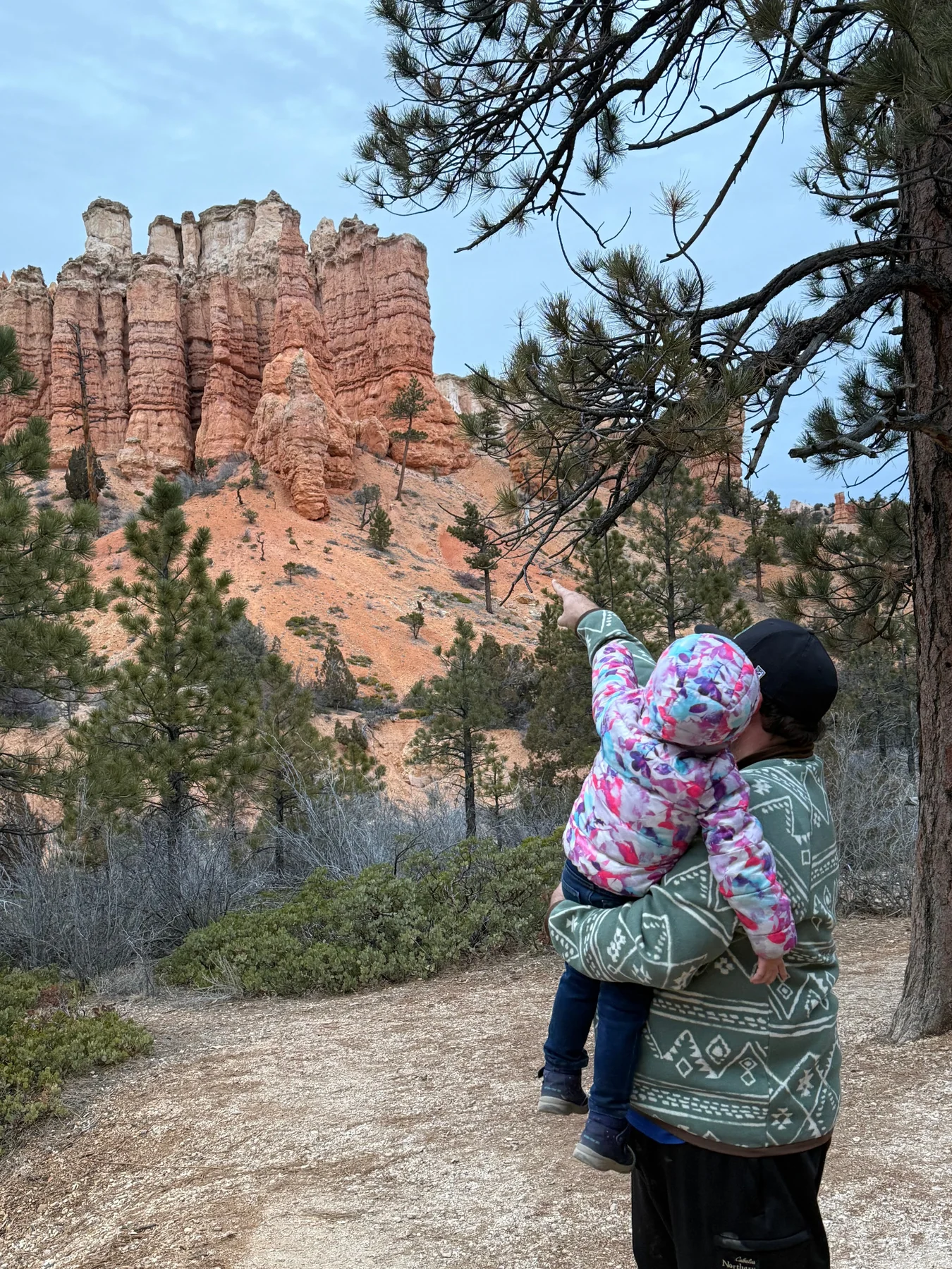 Parent and child walking together in a natural landscape